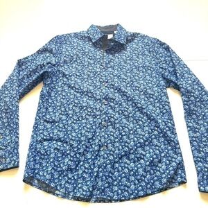 Claiborne slim fit paisley blue dress shirt button down medium